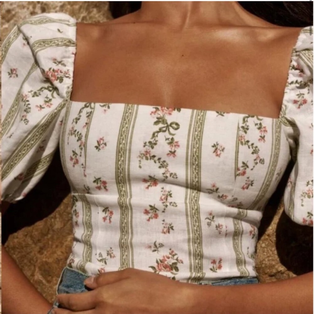 Reformation Arancini linen puff sleeve top